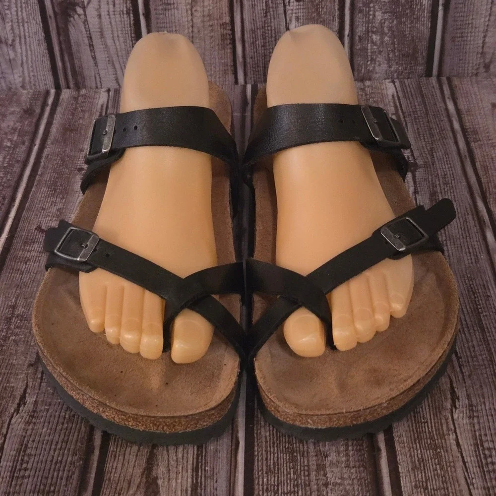 Sz 41 R/ 10 Womens Birkenstock Mayari Black Birko-Flor Toe Loop Sandals VGUC!